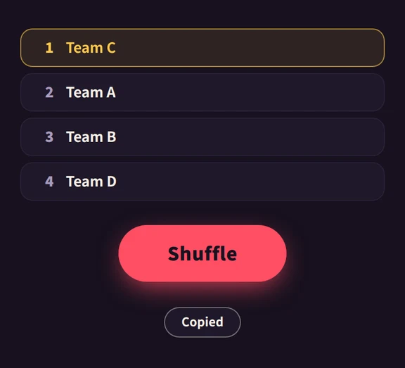 Pressing Copy result under the ranked result changes the label to Copied
