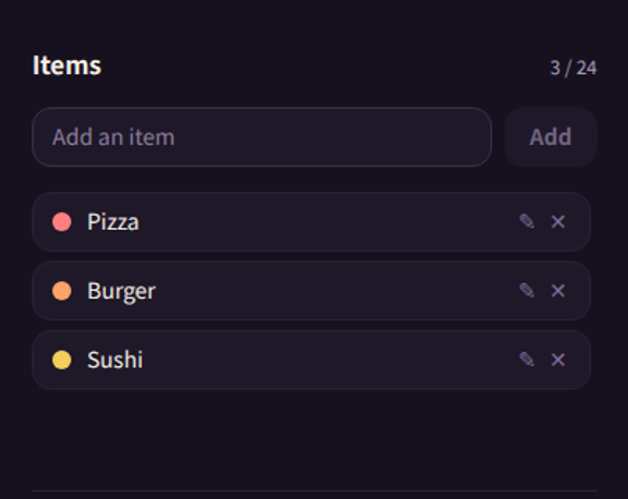 Typing “Udon” and pressing Add grows the list of items from three to four